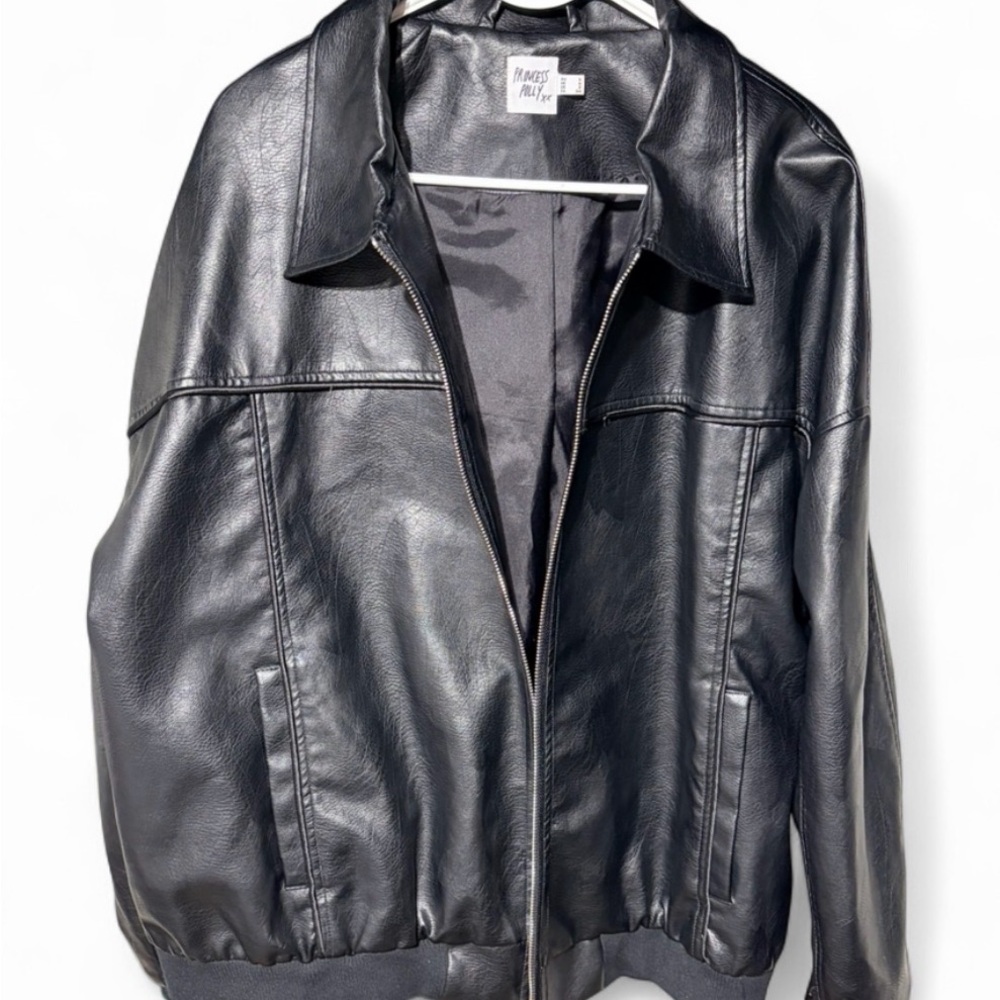 Princess Polly Goldsmith Oversize Faux Leather Bomber Jacket Size 2